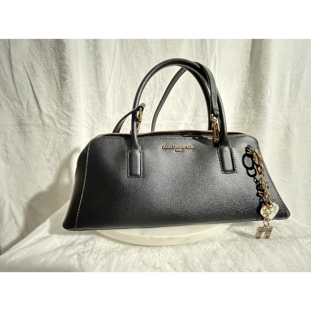 Karl Lagerfeld Paris Satchel Top Handle Bag Black with Gold Hardware Women's